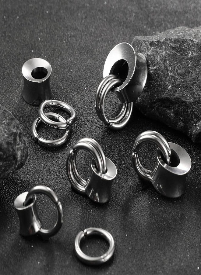 Earblity 1 Pair Hollow gauges with 2 rings 9/16'' (14mm) Ear Tunnels Plugs 316 Stainless Steel Silver Ear Gauges Weight Saddle Plugs Hypoallergenic expander Piercing Body Jewelry - Image 3